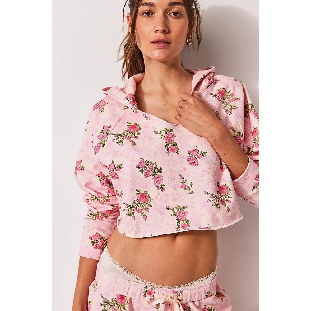 LoveShackFancy Jemina Floral Crop Hoodie NWT Size Small